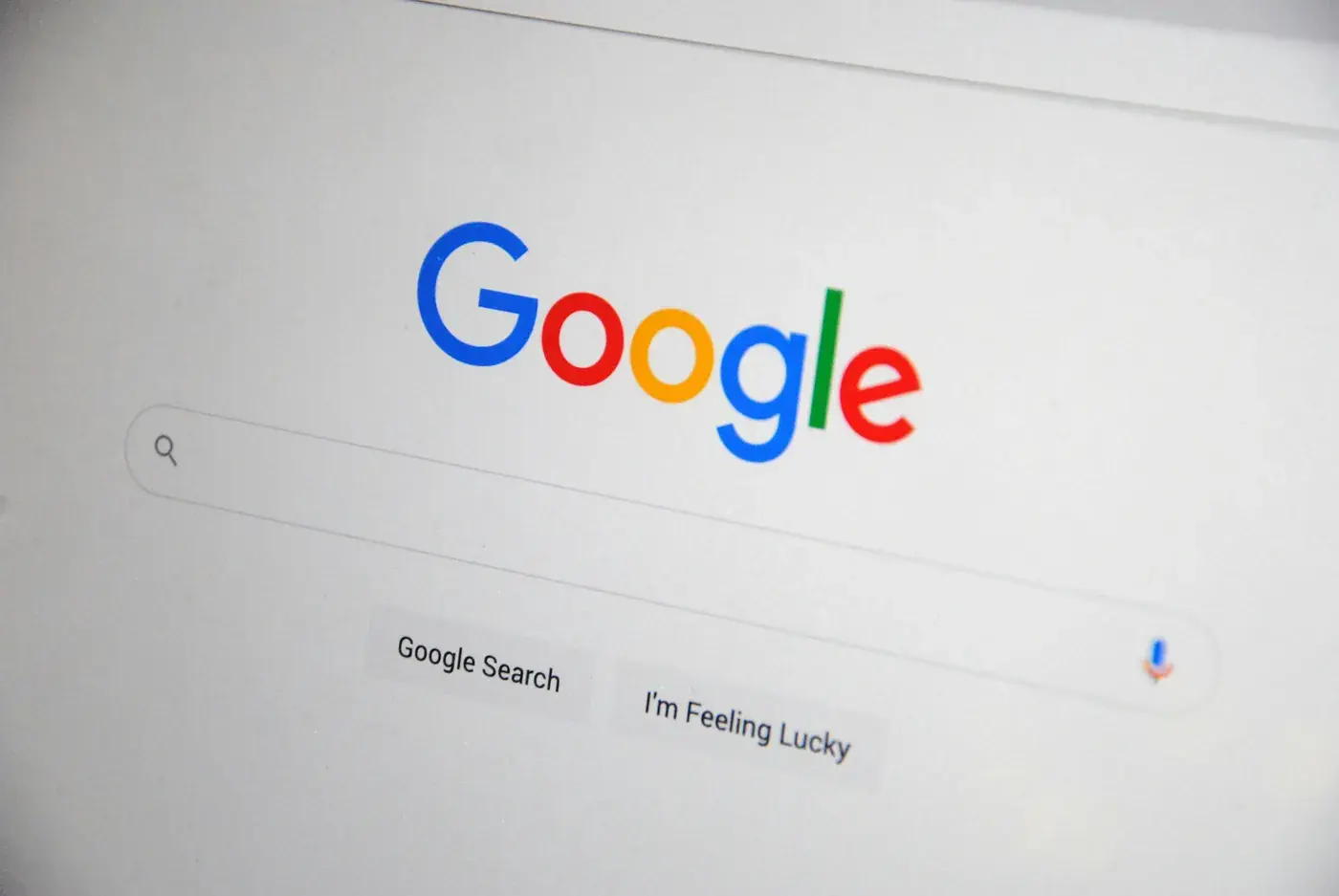 The Google search page open on a screen, with an empty search box.
